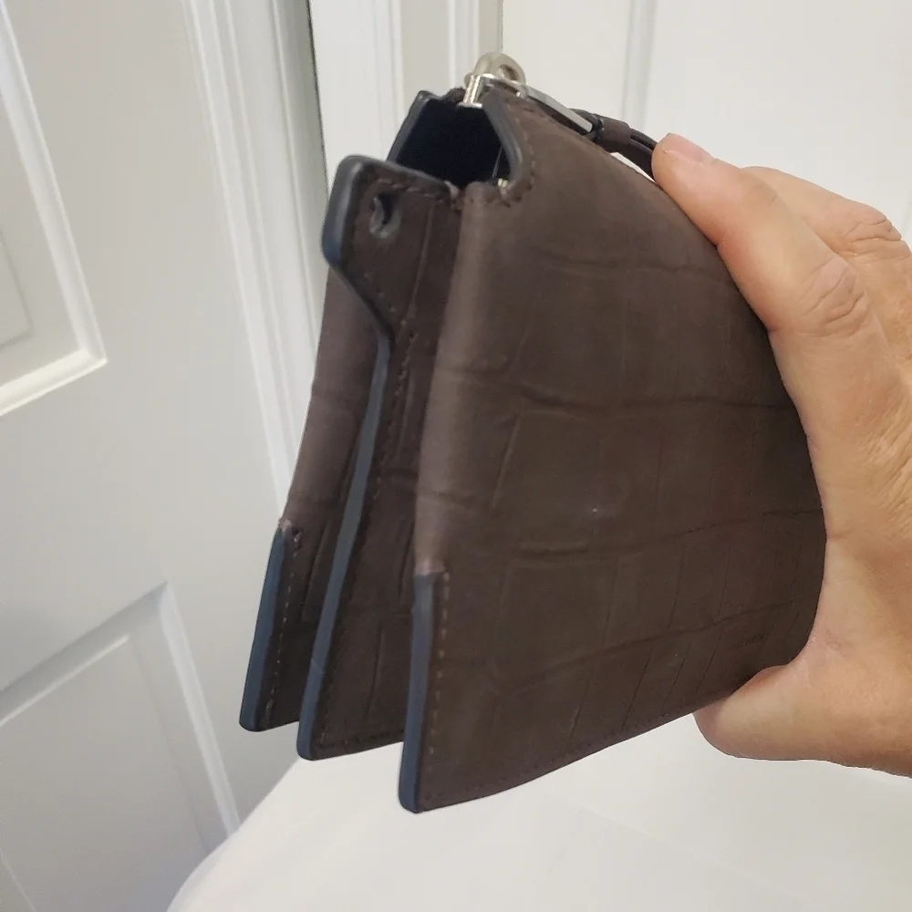 All Saints Marry Croc Embossed Brown Leather Pouchette/Wallet